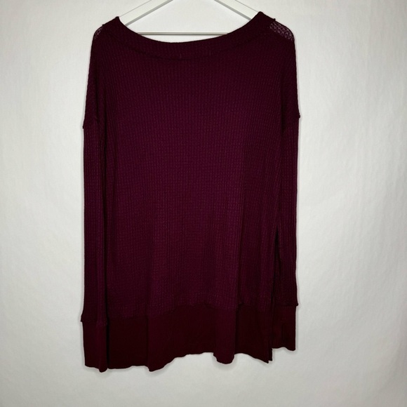 Free People We The Free Maroon Waffle Thermal Long Sleeve Top - Picture 4 of 4